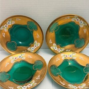 Vintage Gold gilt and Emerald Green Decorative Saucers 6 inches - Set of 4